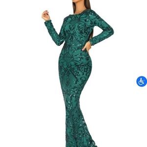 Portia and Scarlett Green Sequin Long Sleeve Gown